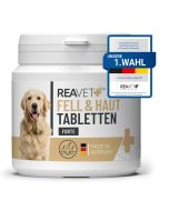 Vacht en Huid tabs van ReaVET voor honden ✔️ Glanzende vacht, vitale huid en sterke nagels ✔️ Ideaal supplement tijdens de rui ✔️ Bestel nu op Aniculis