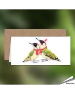 Kerstkaart met de familie groene specht - Perfect om een vleugje natuur in je kerstwensen te brengen! - www.aniculis.nl