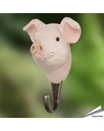 Handgesneden Kledinghaak Varken van Wildlife Garden met roze varkenskop en metalen haak voor kleding, tassen en accessoires.