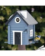 Multiholk Blatt Hus - voederhuis en nestkast in blauwe houtkleur, hier als voederhuis - Aniculis