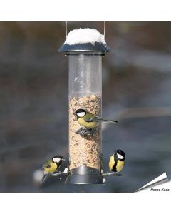 Metalen voedersilo voor vogels met zitringen - www.aniculis.nl