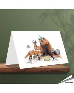 Verjaardagskaart met een leuke beer en zijn dierenvriendjes - www.aniculis.nl
