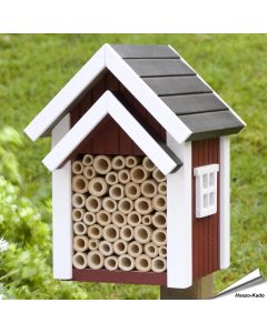 Biholk rood van Wildlife Garden. Houten nestkast voor solitaire bijen met meerdere nestgangen, geschikt voor een zonnige en beschutte plek in de tuin.
