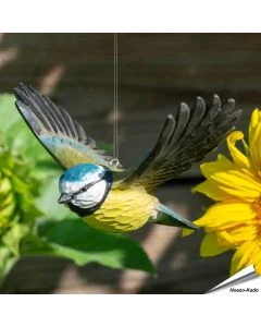 DecoBird - Vliegende Pimpelmees | Houtgesneden vogel