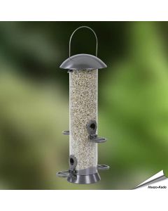 Metalen voedersilo voor vogels met zitringen - www.aniculis.nl