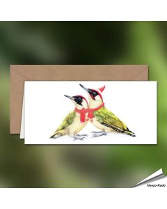 Kerstkaart met de familie groene specht - Perfect om een vleugje natuur in je kerstwensen te brengen! - www.aniculis.nl