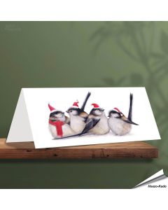 Kerstkaart met leuke staartmezen - Voor natuurliefhebbers - www.aniculis.nl