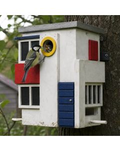 Multiholk De Stijl van Wildlife Garden ✔️ Nestkast en voederhuis in 1 ✔️ Voor kleine tuinvogels ✔️ Geïnspireerd op de kunstbeweging De Stijl ➤ Aniculis