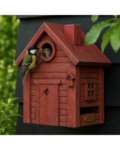 Multiholk Red Earth van Wildlife Garden ✔️ Nestkast en voederhuis in 1 ✔️ Voor kleine tuinvogels ✔️ Geïnspireerd op Scandinavische architectuur ➤ Hoezo-Kado