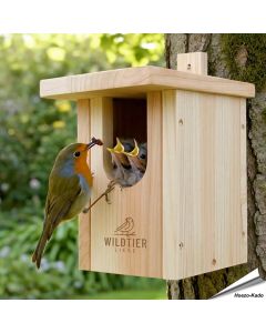 Houten nestkast voor de roodborst ✔️ Onbehandeld hout ✔️ Halfopen nestkast ✔️ Sterke houtverbindingen ➤ Bestel op www.aniculis.nl