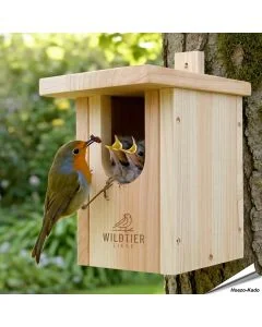 Houten nestkast voor de roodborst ✔️ Onbehandeld hout ✔️ Halfopen nestkast ✔️ Sterke houtverbindingen ➤ Bestel op www.aniculis.nl