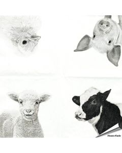 Stijlvolle servetten met koe, varken, schaap en kuiken van Esschert Design ✔️ FSC-papier, 3-laags, biologisch afbreekbaar ✔️ Perfect voor elke tafelsetting ➤ Bestel bij Aniculis