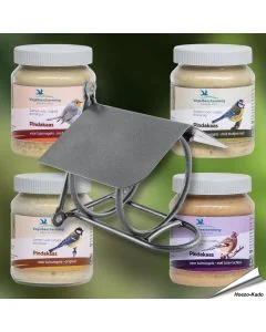 Vogelpindakaas Spaarpakket (4 x 300ml) en Metaaldraad-houder