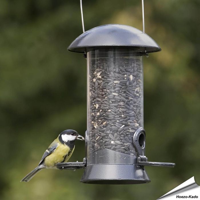 Metalen voedersilo voor vogels met zitringen - www.aniculis.nl