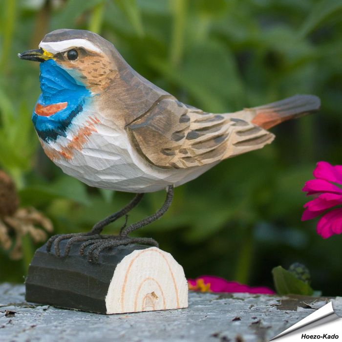 Houtgesneden vogel in de vorm van een Blauwborst is een mooie decoratie waar het hele gezin dol op zal zijn ✔️ Levensecht vorm- en kleur gegeven model ➤ Koop nu online in de Aniculis Shop