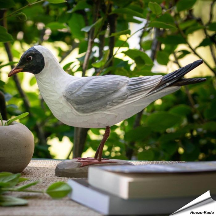 Houtgesneden vogel in de vorm van een Kokmeeuw is een mooie decoratie waar het hele gezin dol op zal zijn ✔️ Levensecht vorm- en kleur gegeven model ➤ Koop nu online bij Aniculis