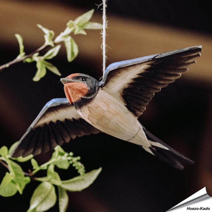 DecoBird - Boerenzwaluw | Houtgesneden vogel | lindenhout - Aniculis