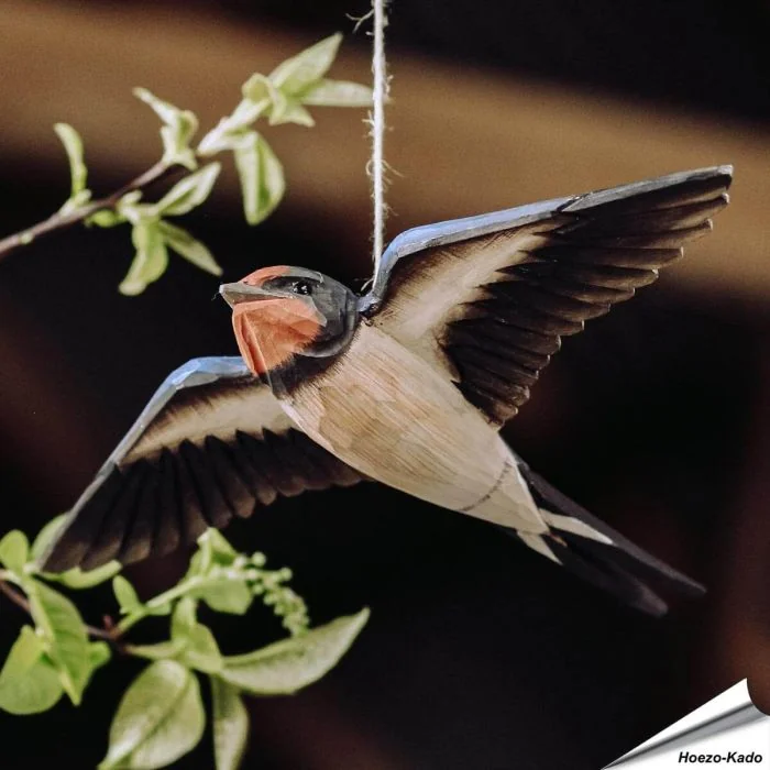 DecoBird - Boerenzwaluw | Houtgesneden vogel | lindenhout - Aniculis