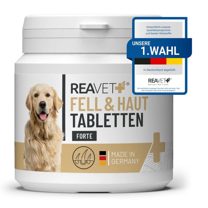 Vacht en Huid tabs van ReaVET voor honden ✔️ Glanzende vacht, vitale huid en sterke nagels ✔️ Ideaal supplement tijdens de rui ✔️ Bestel nu op Aniculis