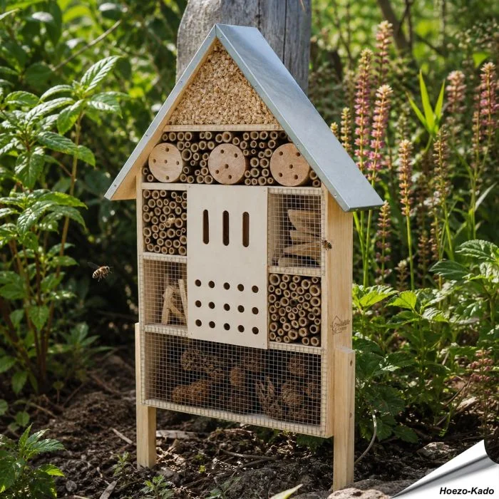 Insectenhotel met metalen dak XXL in de tuin