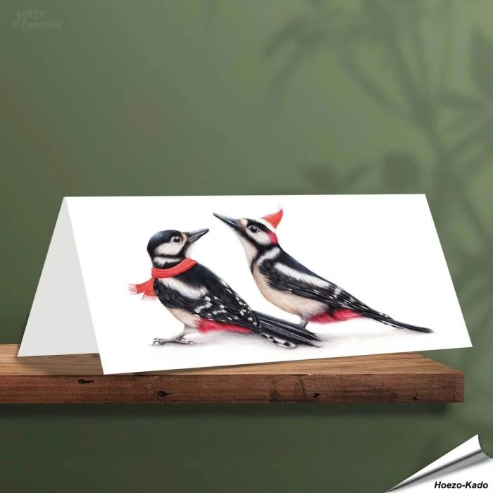Kerstkaart met leuke spechten - Voor natuurliefhebbers - www.aniculis.nl