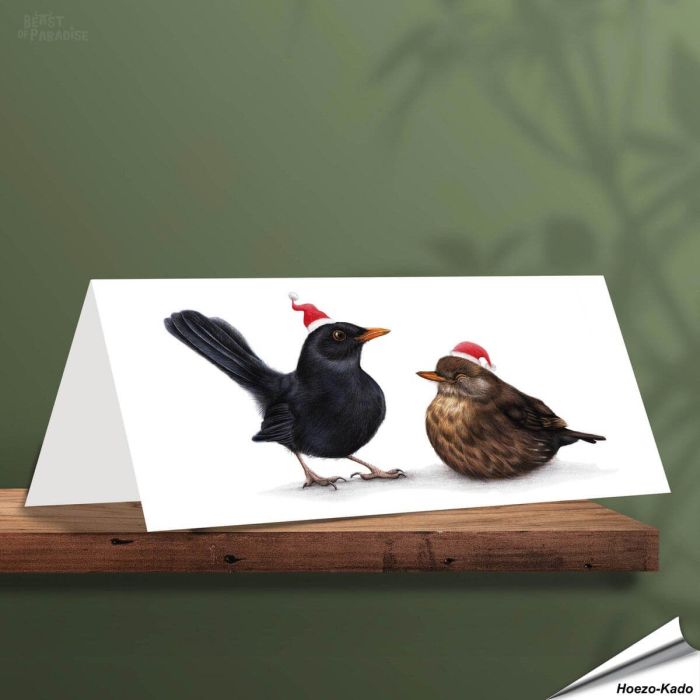Kerstkaart met mooie Merels - Voor natuurliefhebbers - www.aniculis.nl