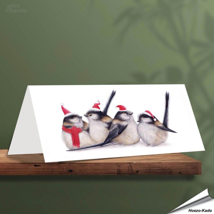 Kerstkaart met leuke staartmezen - Voor natuurliefhebbers - www.aniculis.nl