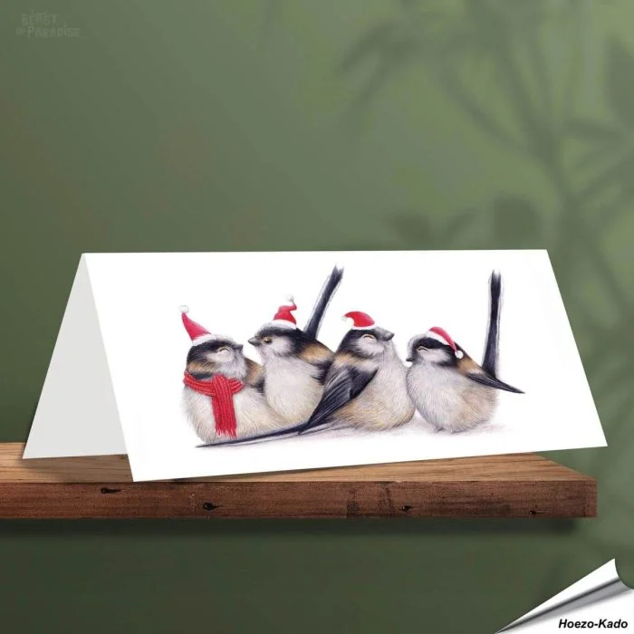 Kerstkaart met leuke staartmezen - Voor natuurliefhebbers - www.aniculis.nl