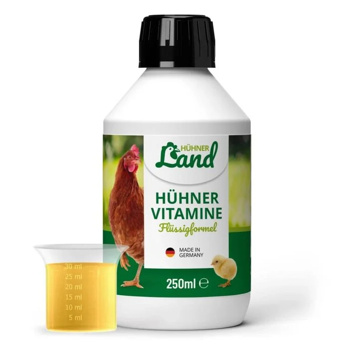 Kippen Vitamine is een supplement  voor de optimale aanvoer van vitamine A, D, E en C. HÜHNER Land Kippen Vitamines ondersteunt de kippen en kwartels specifiek in alle levensfasen. Vooral bij verhoogde vitaminebehoefte, zoals de legfase, rui en tijdens de groei.