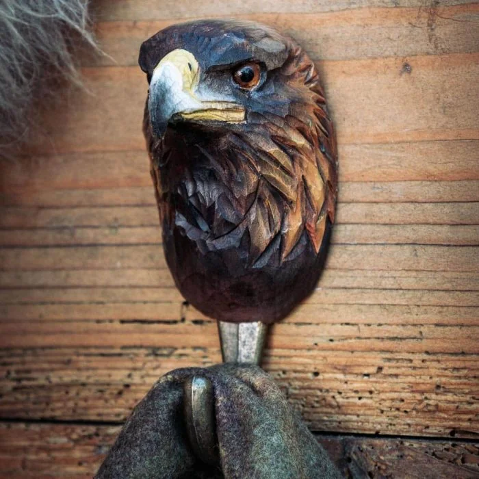 Decoratieve houten wandhaak met steenarend van Wildlife Garden en gebogen metalen kledinghaak