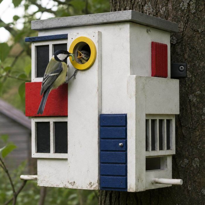 Multiholk De Stijl van Wildlife Garden ✔️ Nestkast en voederhuis in 1 ✔️ Voor kleine tuinvogels ✔️ Geïnspireerd op de kunstbeweging De Stijl ➤ Aniculis