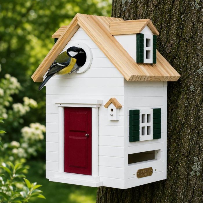 Multiholk New England van Wildlife Garden ✔️ Nestkast en voederhuis in 1 ✔️ Voor kleine tuinvogels ✔️ Geïnspireerd op de architectuur van New England en Cape Cod ➤ Aniculis