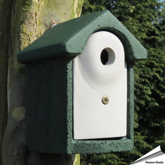 Houtbeton nestkast 28mm ✔️ Ideaal voor koolmezen & kleine mezen ✔️ Duurzaam en isolerend ✔️ Met roofdierbescherming ➤ Shop nu bij Aniculis