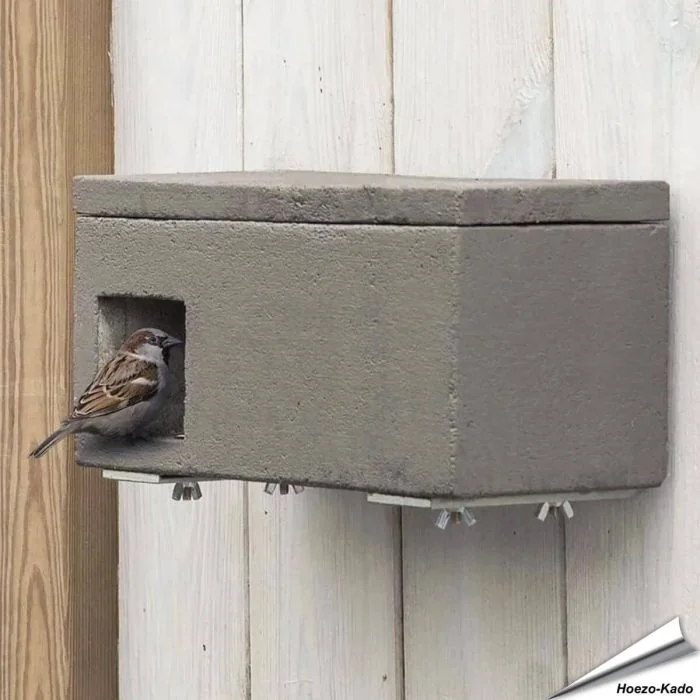 Mussenloft nestkast voor huismussen ✔️ Nestkamer en terras, houtbeton en extra bescherming tegen roofdieren ✔️ Gevelmontage ➤ Aniculis Shop