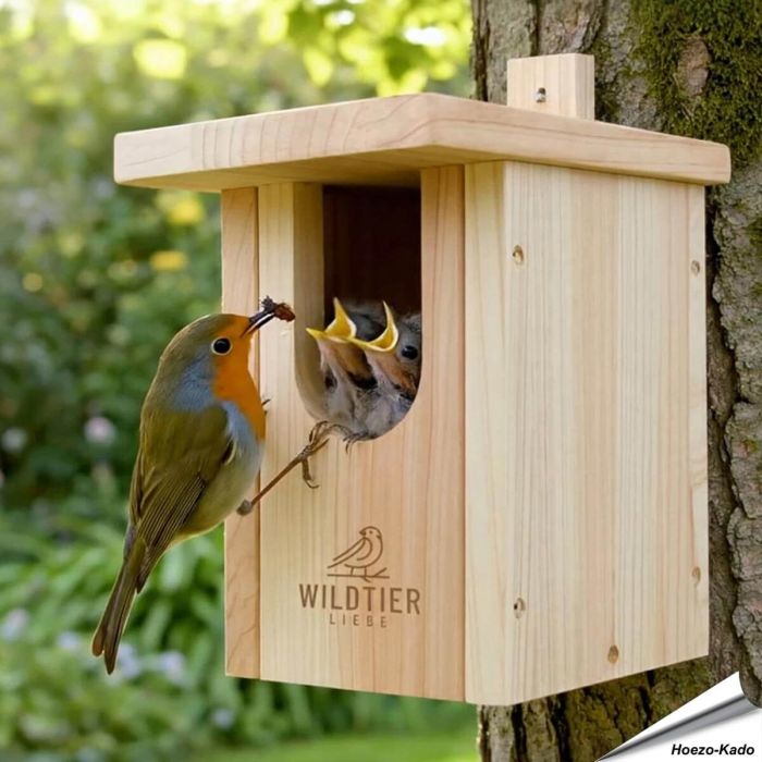 Houten nestkast voor de roodborst ✔️ Onbehandeld hout ✔️ Halfopen nestkast ✔️ Sterke houtverbindingen ➤ Bestel op www.aniculis.nl