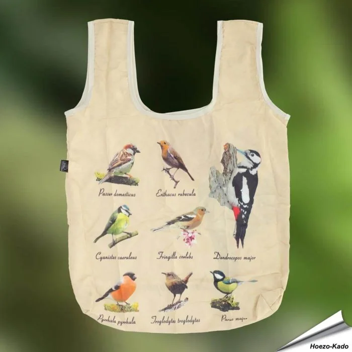 Stijlvolle opvouwbare tas met vogels ✔️ Stevig, ruim & comfortabel ✔️ Perfect voor boodschappen of strand ➤ Bestel nu bij Aniculis