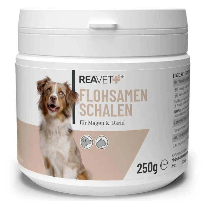 Ondersteun de normale maag- en darmwerking van je hond of kat met ReavET Psyllium vlozaadschillen.