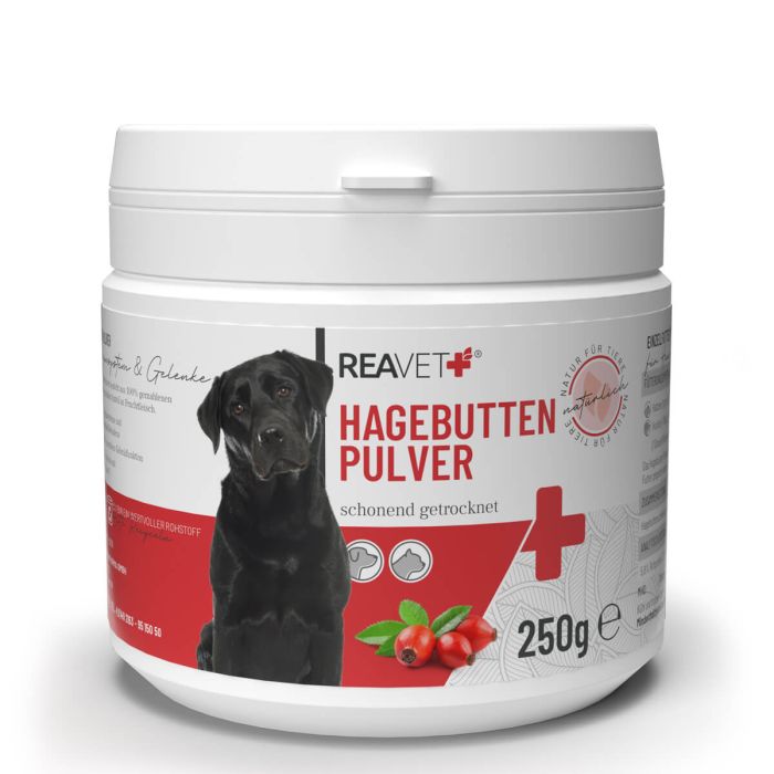 Bestel ReaVET Rozenbottelpoeder bij Aniculis. 100% natuurlijk, rijk aan vitamine C. Ondersteunt gewrichten, immuunsysteem en vitaliteit van je dier.