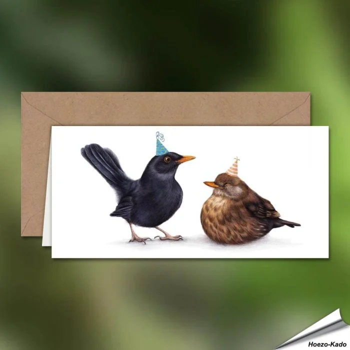 Verjaardagskaart met de merel - Voor natuurliefhebbers - www.aniculis.nl