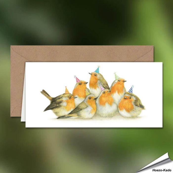 Verjaardagskaart met roodborstjes - Voor natuurliefhebbers - www.aniculis.nl