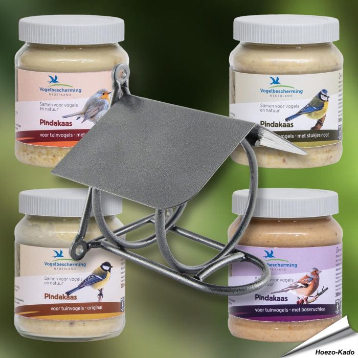 Vogelpindakaas Spaarpakket (4 x 300ml) en Metaaldraad-houder